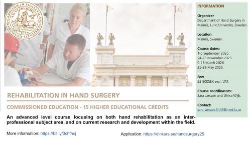 REHABILITATION IN HAND SURGERY 2025/26 - LUND UNIVERSITY -first announcement-